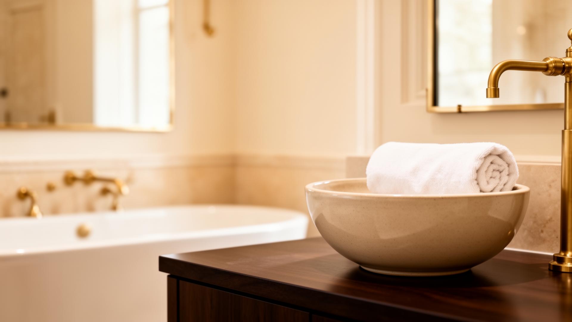 Atmosfera SPA luxury con dettagli in ottone e tessuti naturali